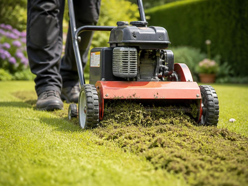 Verticuteermachine die mos uit een gazon trekt